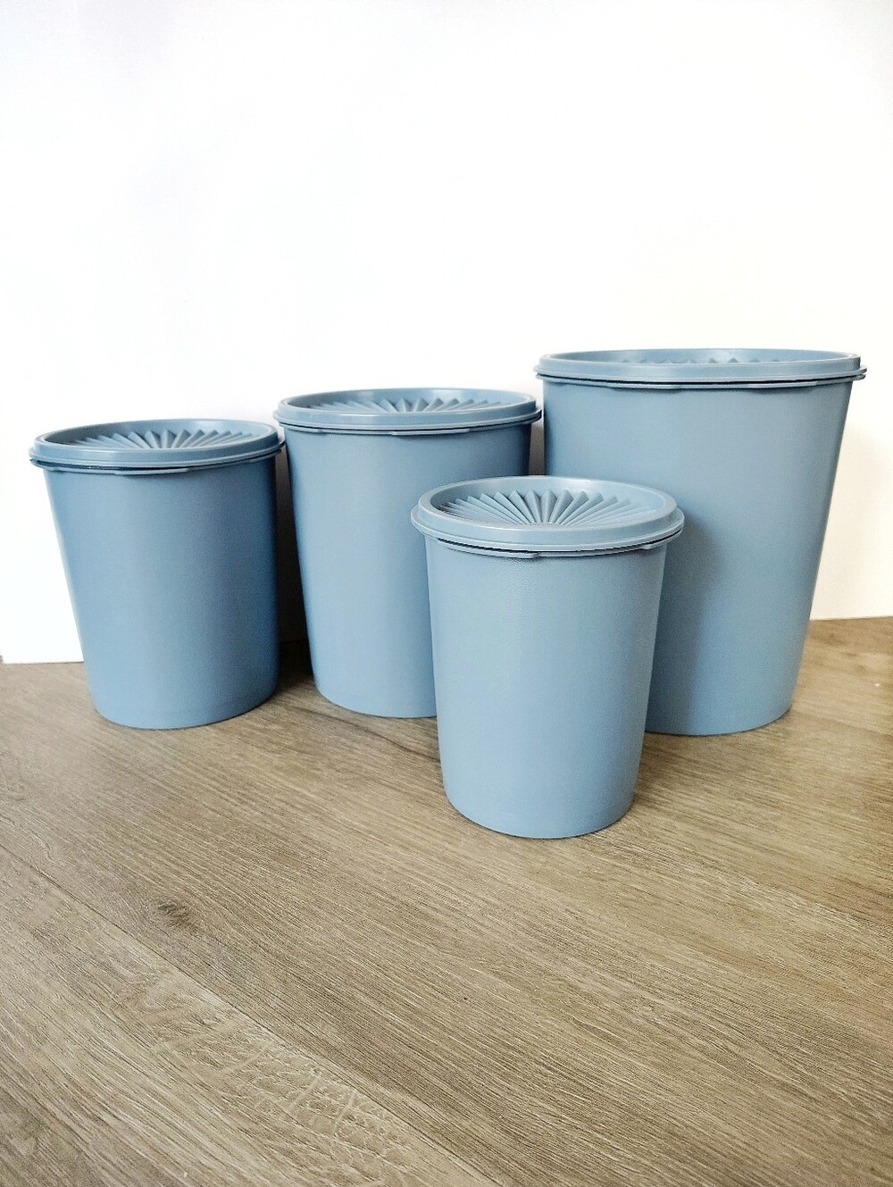 Vintage Tupperware Country Blue Canister Set of Four with Lids